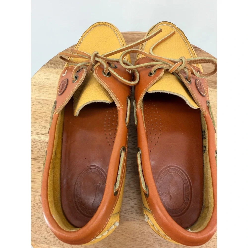 Dooney & Bourke Mens All Weather Leather Boat Shoes Yellow Tan 7 M 97767 USA